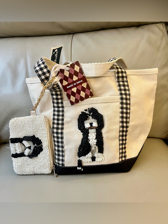 T.J.Maxx Handbags - 🐶 Bernedoodle Canvas Tote Bag with Beaded Coin Purse- NWT viral doodle tote 🖤🤍